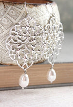 Load image into Gallery viewer, Rose Gold Filigree Earrings (14 Pearl Colors)