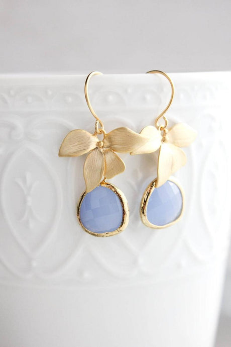 Gold Orchid Earrings - 12 Colors