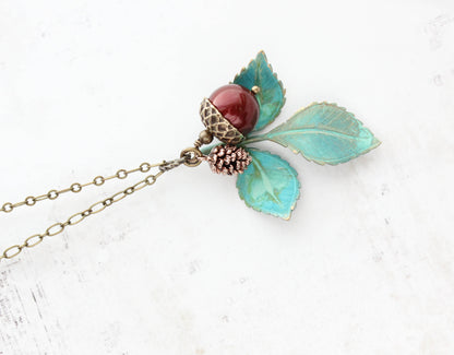 Nature Charm Necklace - Verdigris (20 Pearl Colors)