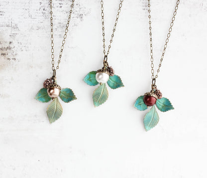 Nature Charm Necklace - Verdigris (20 Pearl Colors)