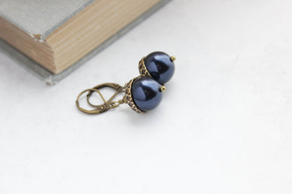 Pearl Acorn Earrings - Midnight Blue
