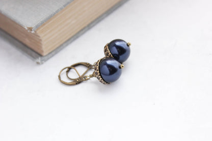 Pearl Acorn Earrings - Midnight Blue