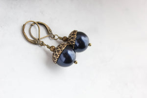Pearl Acorn Earrings - Midnight Blue