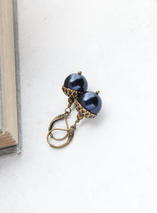 Pearl Acorn Earrings - Midnight Blue