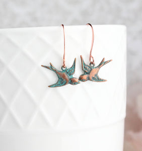 Small Bird Earrings - Copper Patina