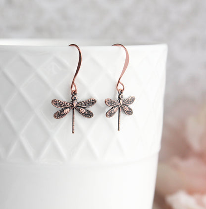 Little Dragonfly Earrings - Antiqued Copper