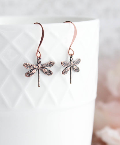 Little Dragonfly Earrings - Antiqued Copper
