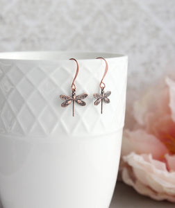 Little Dragonfly Earrings - Antiqued Copper