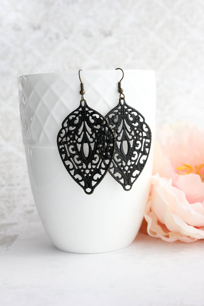 Big Filigree Earrings - Black