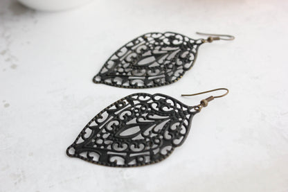 Big Filigree Earrings - Black