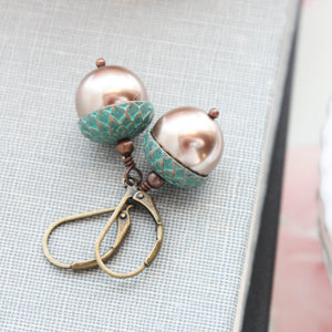 Mint Copper Acorn Earrings