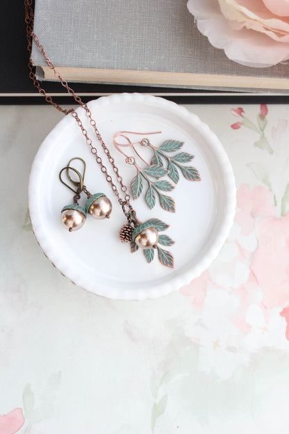 Mint Copper Acorn Earrings