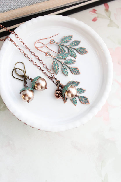Mint Copper Acorn Earrings