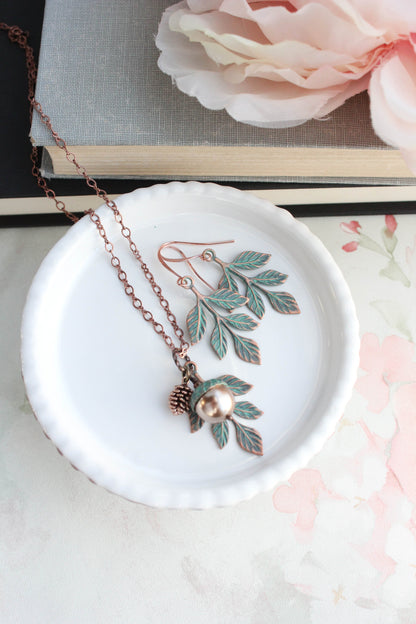 Mint Copper Acorn Earrings