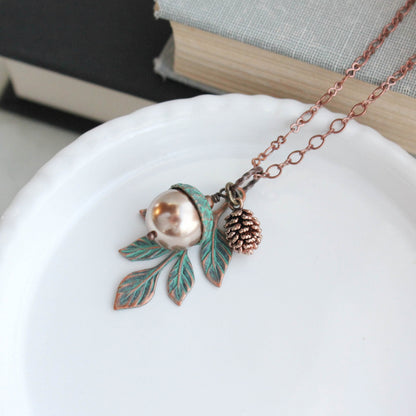 Mint Copper Acorn Earrings