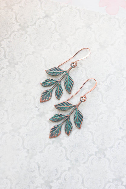 Mint Copper Acorn Earrings
