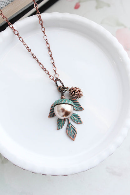 Mint Copper Acorn Earrings