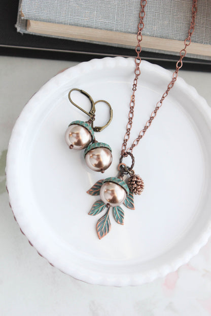 Mint Copper Acorn Earrings