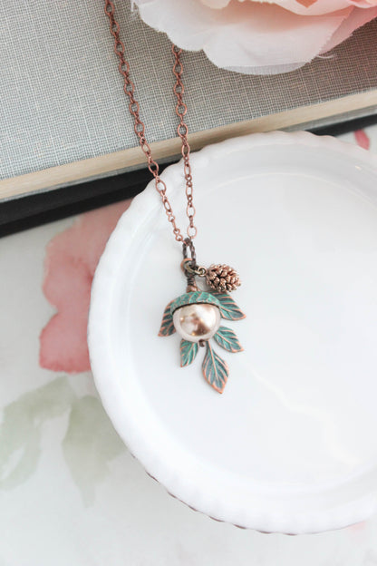 Mint Copper Acorn Earrings