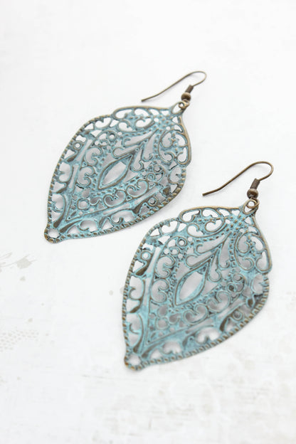 French Aqua Filigree Earrings
