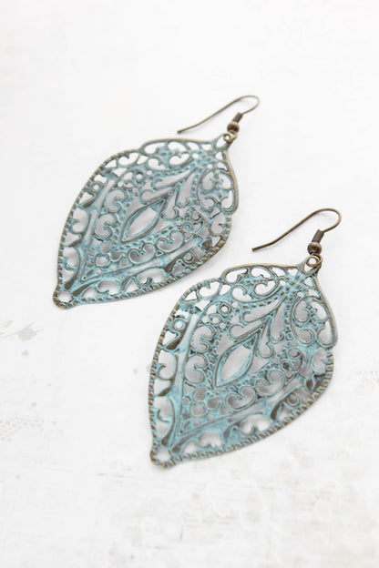 French Aqua Filigree Earrings