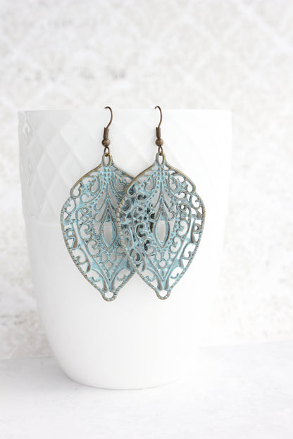 French Aqua Filigree Earrings