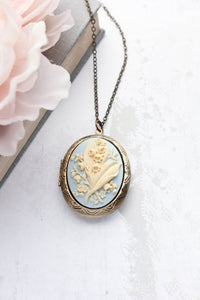 Lily of the Valley Cameo Locket - Blue