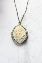 Load image into Gallery viewer, Lily of the Valley Cameo Locket - Blue