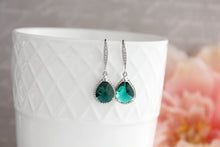Load image into Gallery viewer, Sparkle Drop Earrings - Emerald Green
