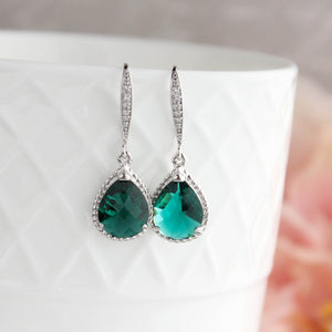 Sparkle Drop Earrings - Emerald Green