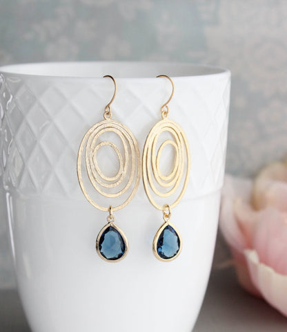 Gold Swirl Filigree - Navy Blue Jewel