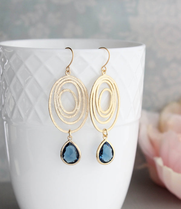 Gold Swirl Filigree - Navy Blue Jewel