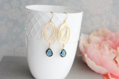 Gold Swirl Filigree - Navy Blue Jewel