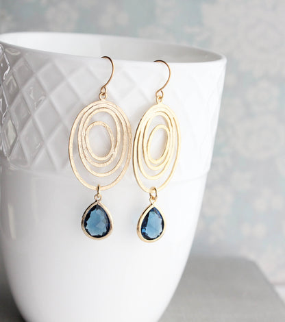 Gold Swirl Filigree - Navy Blue Jewel