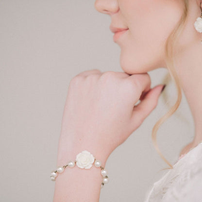 Ivory Rose and Pearl Bracelet