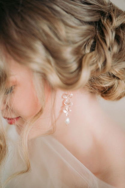 Cascading Orchidand Pearl Earrings (3 styles)