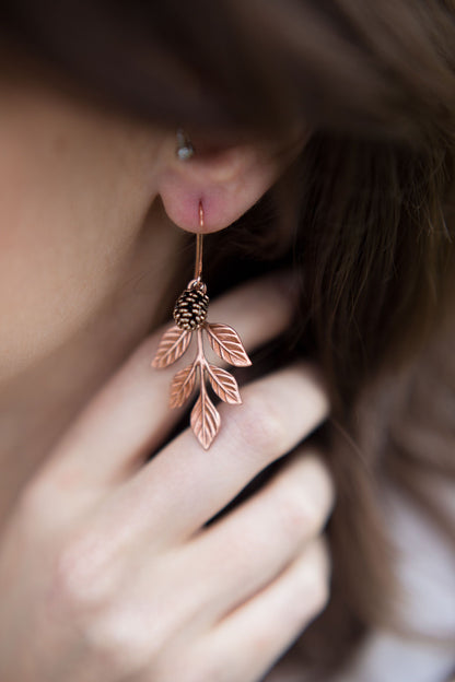 Branch and Pine Cone Earrings