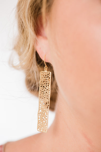 Long Bar Filigree Earrings - Gold