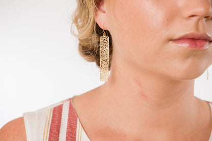 Long Bar Filigree Earrings - Gold