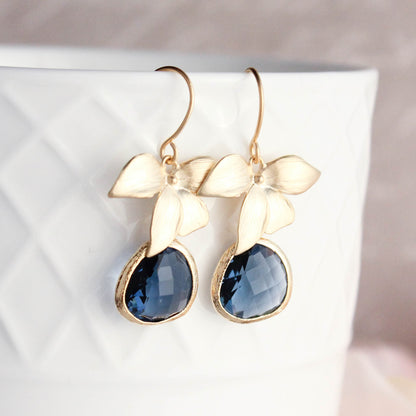 Navy Blue Orchid Earrings (3 styles)