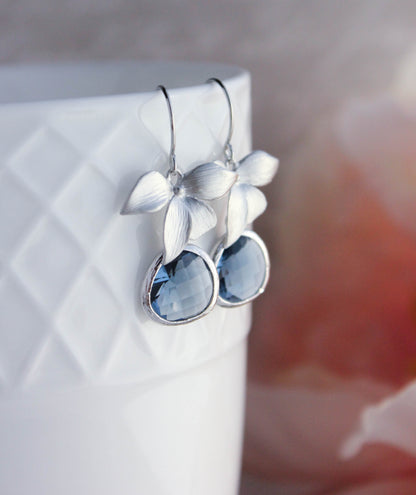 Navy Blue Orchid Earrings (3 styles)