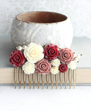 Load image into Gallery viewer, Deep Red and Dusty Rose Comb - C1015