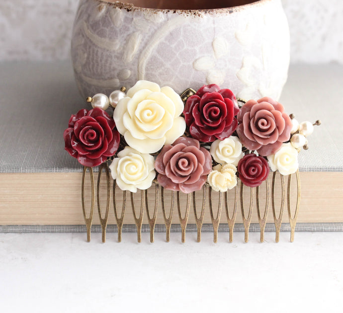 Deep Red and Dusty Rose Comb - C1015