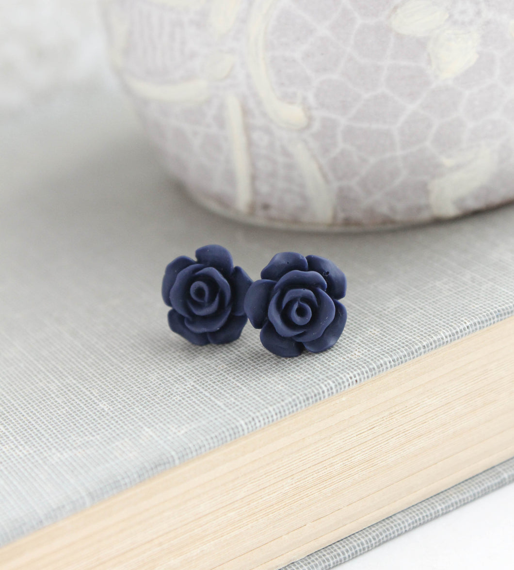 Rose Studs - Midnight Blue