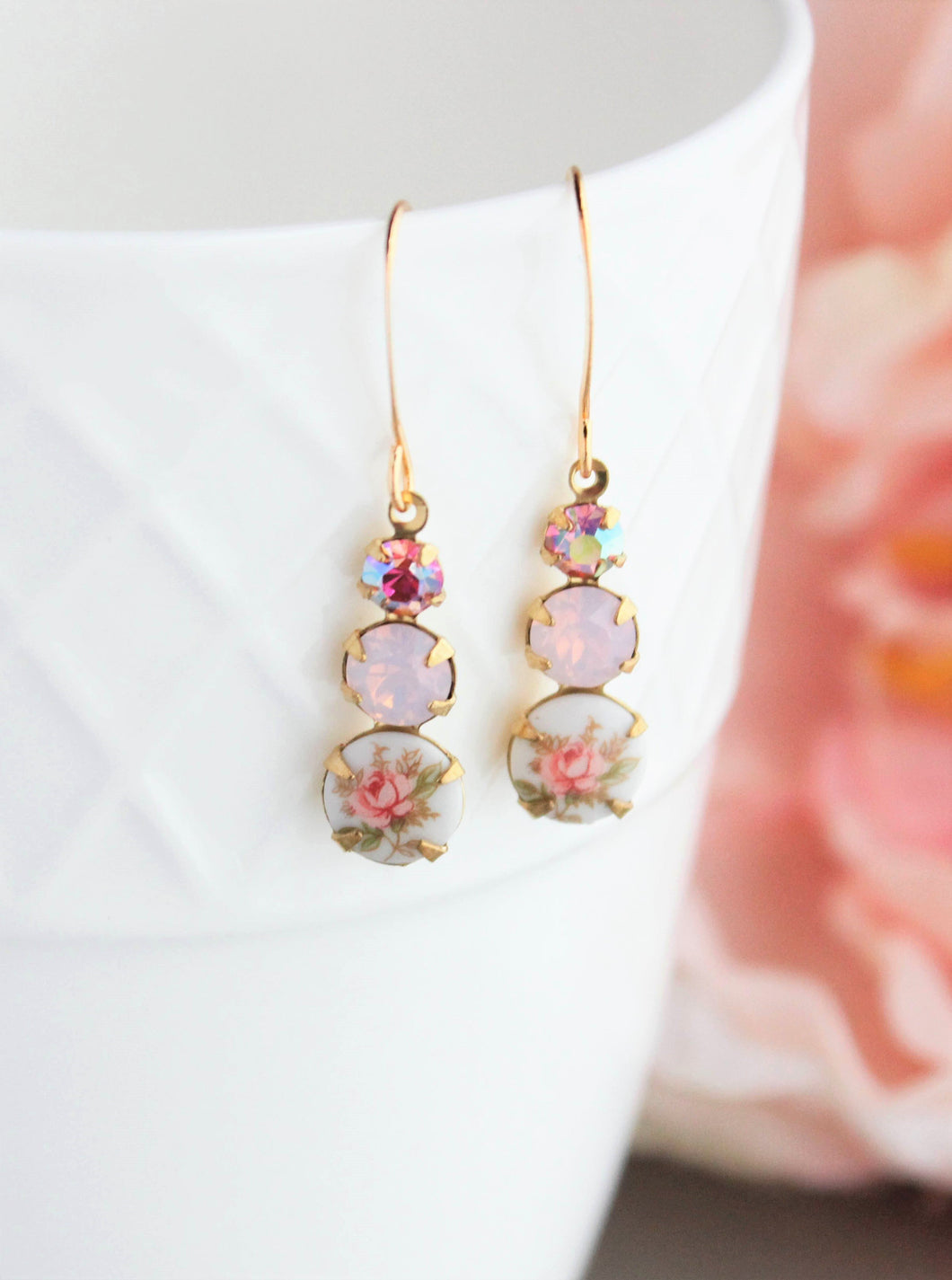 Rose Cameo Earrings - Pink