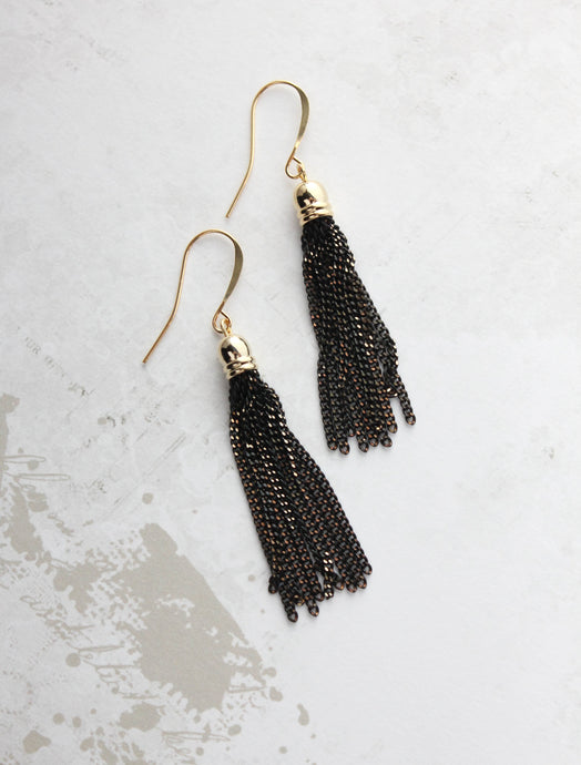 Black Chain Tassle Earrings