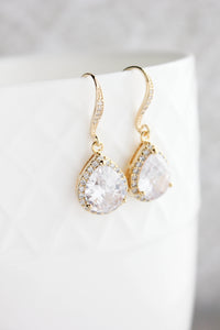 Crystal Drop Earrings - Gold