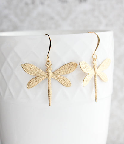 Dragonfly Earrings - Gold Brass