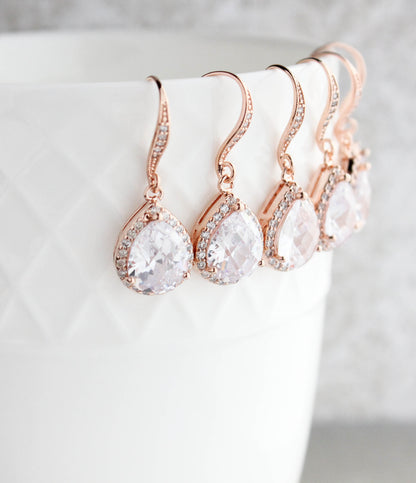 Crystal Drop Earrings - Rose Gold