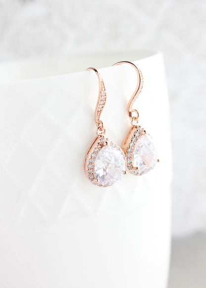 Crystal Drop Earrings - Rose Gold